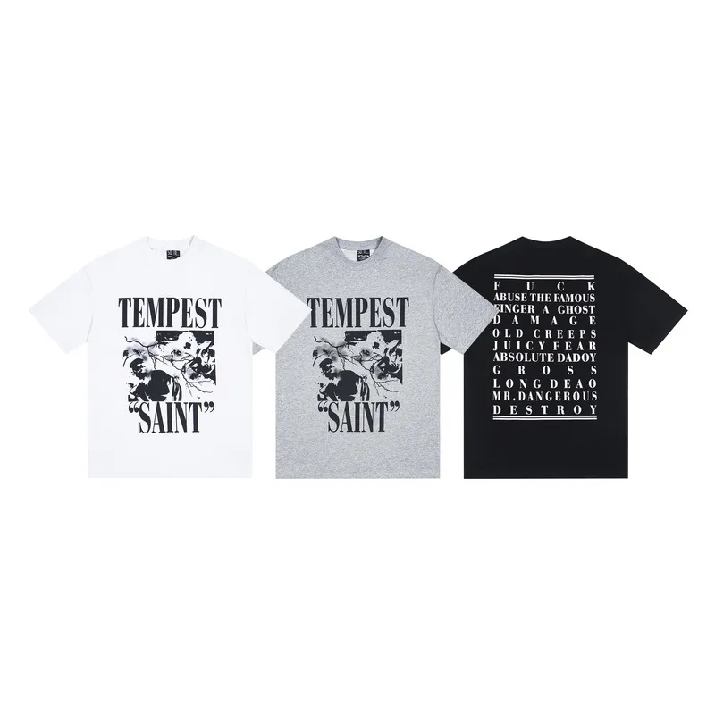 110💰S12# Meichao SAINT white ink direct-injection pure cotton 260g loose short-sleeved T-shirt black, white gray S-XL